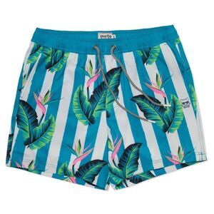 Party Pants -  Men's Striped Gulf Swimsuit Bottom - T Blue